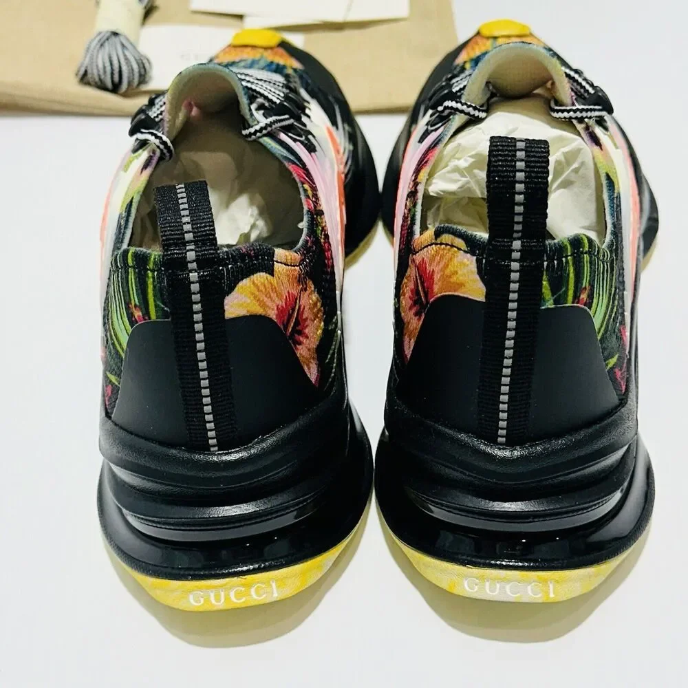 Gucci Run 9.5/ US 10 Knit Low Top Sneakers Black Floral Print Shoes NIB $920